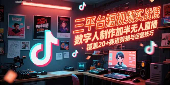 三平台短视频实战课，数字人制作加半无人直播，覆盖20+赛道剪辑与运营技巧-大鱼聊项目