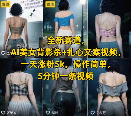 全新赛道，AI美女背影杀+扎心文案视频，一天涨粉5k，操作简单，5分钟一条视频-大鱼聊项目