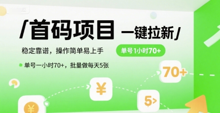 首码一键拉新项目，稳定靠谱，操作简单易上手，单号一小时70+，批量做每天5张【揭秘】-大鱼聊项目