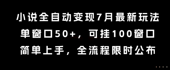 小说全自动变现7月玩法，单窗口50+，可挂100窗口，简单上手，全流程限时公布【揭秘】-大鱼聊项目