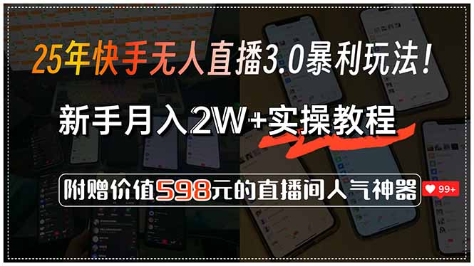 25年快手无人直播3.0暴利玩法！，新手月入2W+实操教程，附赠价值598元…-大鱼聊项目