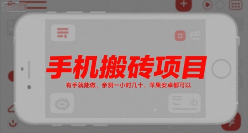 手机搬砖项目，有手就能做，亲测一小时几十，苹果安卓都可以-大鱼聊项目
