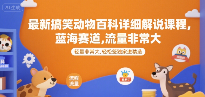 最新搞笑动物百科详细解说课程，蓝海赛道，流量非常大，轻松签独家进精选-大鱼聊项目