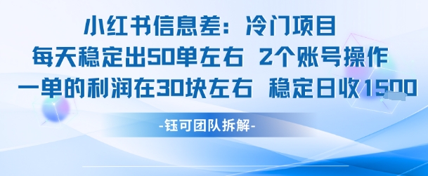 小红书信息差冷门项目一单利润30块每天稳定1.5k左右2个账号操作-大鱼聊项目