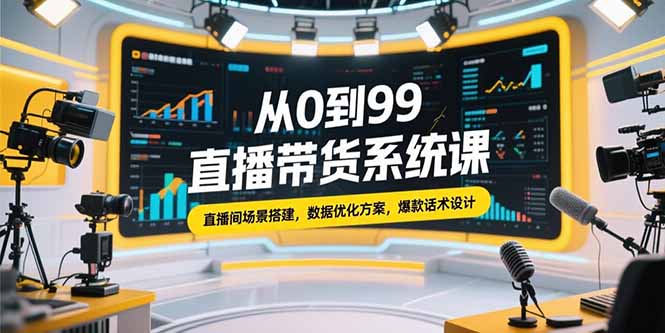 从0到99直播带货系统课，直播间场景搭建，数据优化方案，爆款话术设计-大鱼聊项目