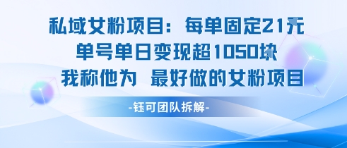 私域女粉项目：每单固定21块，单日变现超1k+，最好做的女粉项目-大鱼聊项目