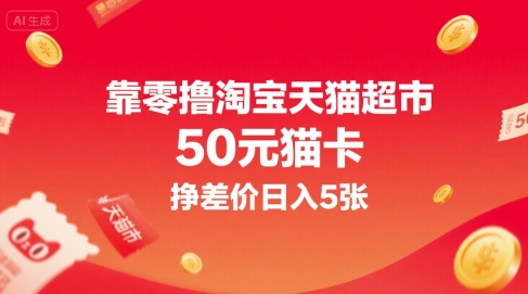 靠零撸淘宝天猫超市50元猫卡，挣差价日入5张-大鱼聊项目