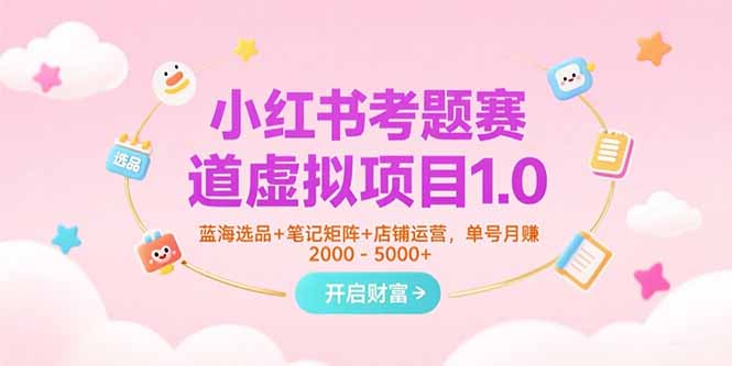 小红书考题赛道虚拟项目1.0，蓝海选品+笔记矩阵+店铺运营，单号月赚5000+-大鱼聊项目