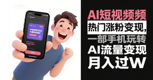 AI短视频热门涨粉变现，一部手机玩转AI流量变现，月入过W-大鱼聊项目