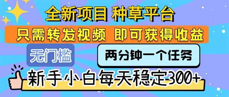 全新项目 种草平台 只需要转发任务视频 即可获得收益 新手小白每天300+-大鱼聊项目