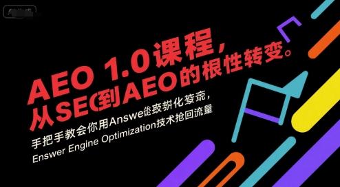 AEO 1.0 课程，从SEO到AE0的基命性转变，手把手教会你用AnswerEngineOptimization技术抢回流量-大鱼聊项目