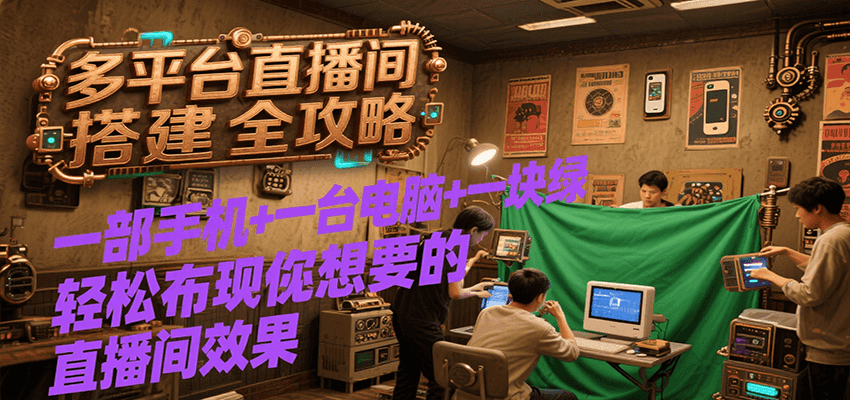 多平台直播间搭建全攻略，一部手机+一台电脑+一块绿布轻松实现你想要的直播间效果-大鱼聊项目