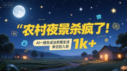 农村夜景杀疯了！AI一键生成治愈系慢生活，单日狂入1k+-大鱼聊项目