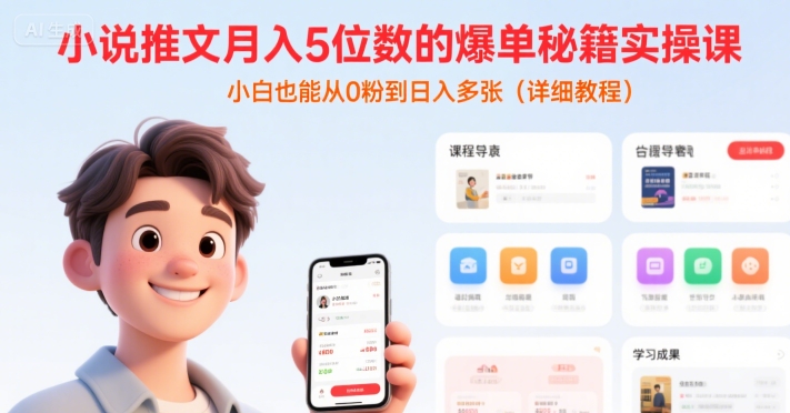 小说推文月入5位数的爆单秘籍实操课，，小白也能从0粉到日入多张(详细教程)-大鱼聊项目