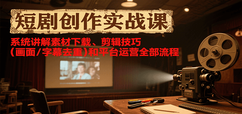 短剧创作实战课，系统讲解素材下载、剪辑技巧(画面/字幕去重)和平台运营全部流程-大鱼聊项目