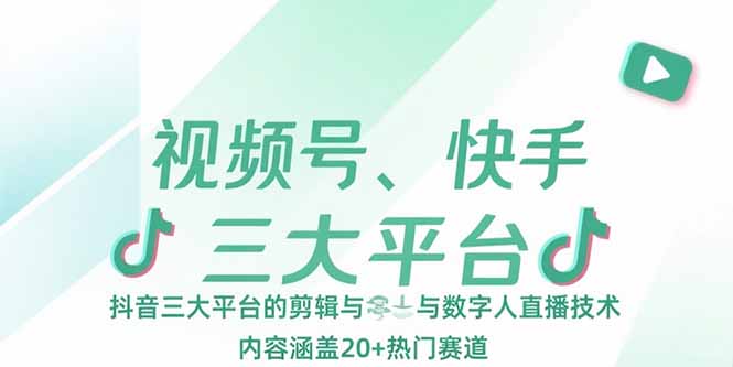 视频号、快手、抖音三大平台的剪辑与数字人直播技术，内容涵盖20+热门赛道-大鱼聊项目