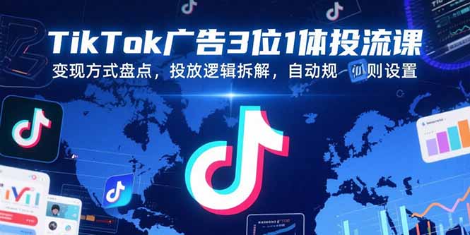 TikTok广告3位1体投流课，变现方式盘点，投放逻辑拆解，自动规则设置-大鱼聊项目