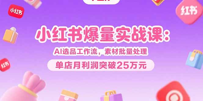 小红书爆量实战课：AI选品工作流，素材批量处理，单店月利润突破25万元-大鱼聊项目
