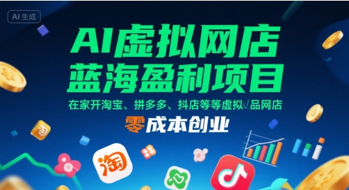 AI虚拟网店蓝海盈利项目，在家开淘宝、拼多多、抖店等虚拟品网店，零成本创业-大鱼聊项目