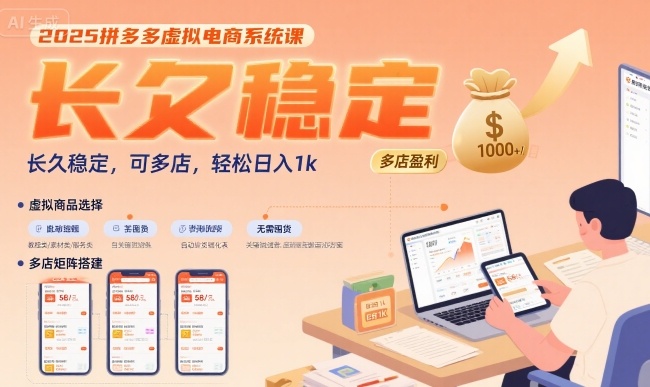 2025拼多多虚拟电商系统课，长久稳定，可多店，轻松日入1k-大鱼聊项目