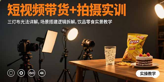 短视频带货+拍摄实训：三灯布光法详解,场景搭建逻辑拆解,饮品零食实景教学-大鱼聊项目