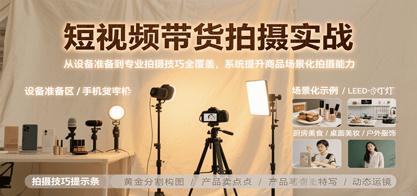 短视频带货拍摄实战，从设备准备到专业拍摄技巧全覆盖，系统提升商品场景化拍摄能力-大鱼聊项目