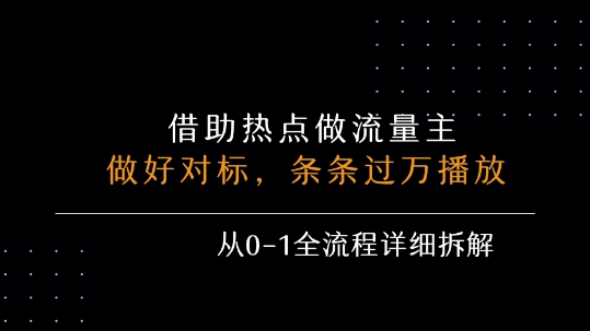 借力热点，乘顺风车玩流量主，条条过万播放， 每月收益5k+，从0-1全流程详细拆解-大鱼聊项目