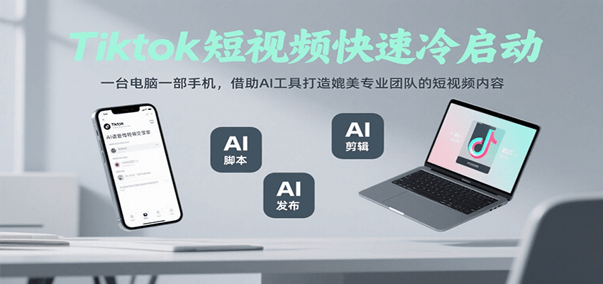 Tiktok短视频快速冷启动，一台电脑一部手机，借助AI工具打造媲美专业团队的短视频内容-大鱼聊项目