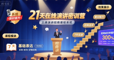 21天在线演讲密训营，王牌演讲招商课程系统-大鱼聊项目