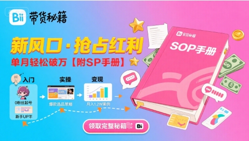 B站哔哩哔哩带货秘籍，新风口，抢占红利，单月轻松破万【附SOP手册】-大鱼聊项目