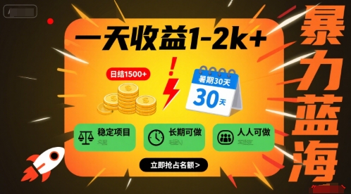 一天收益1-2k+ 稳定项目，暑期暴力蓝海项目，长期稳定，人人可做【揭秘】-大鱼聊项目