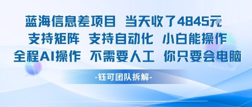 蓝海信息差项目当天收米1k+ 支持矩阵支持自动化小白能操作全程AI操作不需要人工你只要会电脑-大鱼聊项目