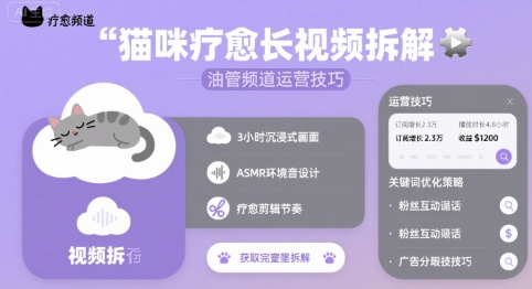 猫咪疗愈长视频拆解 &油管频道运营技巧-大鱼聊项目