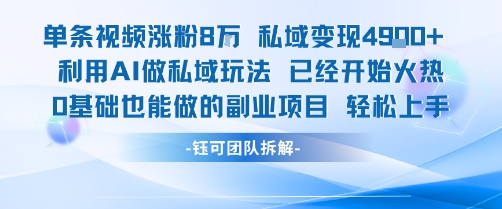单条视频私域变现4.9k+利用AI做私域玩法 已经开始火热0基础也能做的副业项目轻松上手-大鱼聊项目