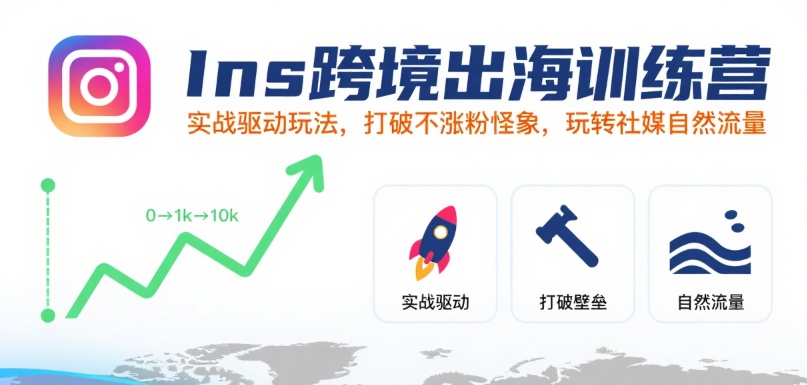 Ins跨境出海训练营，实战驱动玩法，打破不涨粉怪象，玩转社媒自然流量-大鱼聊项目