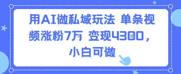 用AI做私域玩法，单条视频涨粉7W变现4.3k，小白可做-大鱼聊项目