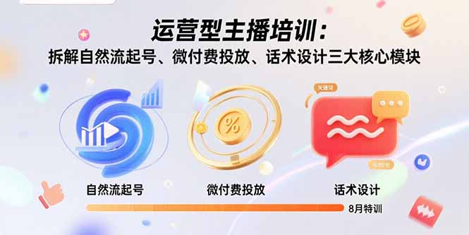 运营型主播培训：拆解自然流起号、微付费投放、话术设计三大核心模块-8月-大鱼聊项目