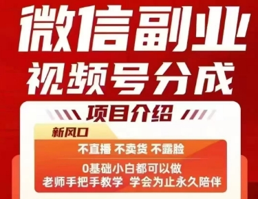 微信副业视频号分成，不直播 不卖货 不露脸，三五分钟即可完成一条作，每日收益几十、几张不等-大鱼聊项目