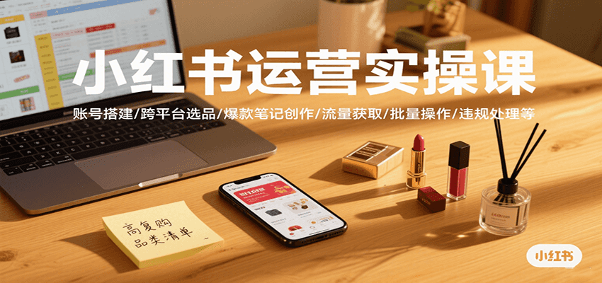 小红书运营实操课，账号搭建/跨平台选品/爆款笔记创作/流量获取/批量操作/违规处理等-大鱼聊项目