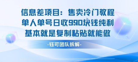 信息差项目：售卖冷门教程单人单号日收9张纯利基本就是复制粘贴就能做-大鱼聊项目