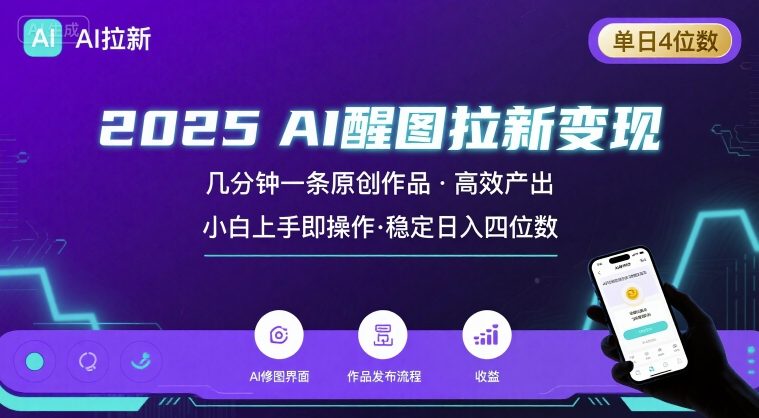 2025最强AI醒图拉新，几分钟一条原创作品，单日收入4位数，小白也能上手操作-大鱼聊项目