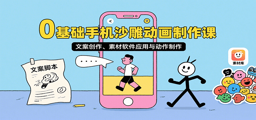 0基础手机沙雕动画制作课，文案创作、素材软件应用与动作制作-大鱼聊项目