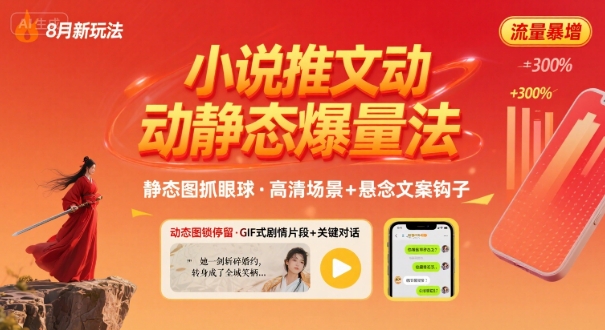 8月小说推文全新玩法，动静态图片+搭配小说文案爆量玩法-大鱼聊项目