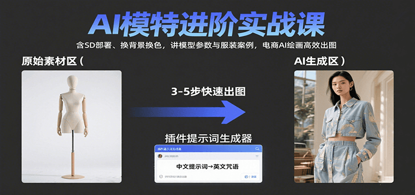 AI模特进阶实战课：含SD部署、换背景换色，讲模型参数与服装案例，电商AI绘画高效出图-大鱼聊项目