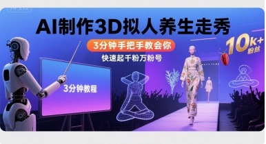 Ai制作3D拟人养生走秀，3分钟手把手教会你，快速起千粉万粉号-大鱼聊项目