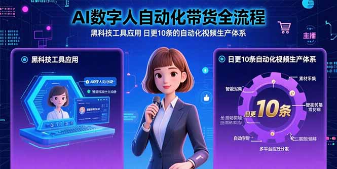AI数字人自动化带货全流程：黑科技工具应用 日更10条的自动化视频生产体系-大鱼聊项目