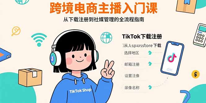 跨境电商主播入门课，TikTok下载注册，支付工具配置，社媒账号管理全流程-大鱼聊项目