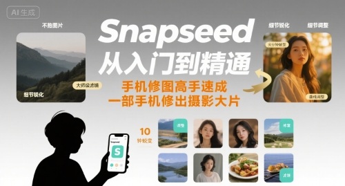 Snapseed从入门到精通，手机修图高手速成，一部手机就能修出摄影大片-大鱼聊项目