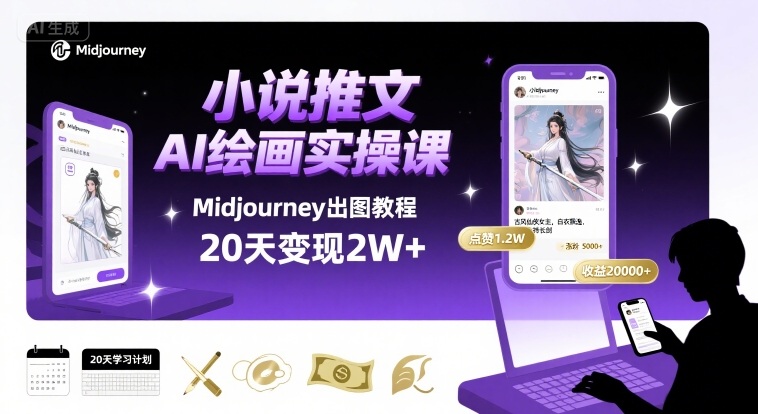 小说推文干货分享之AI绘画MJ出图实操课，用Midjourney做小说推文，20天挣2w-大鱼聊项目