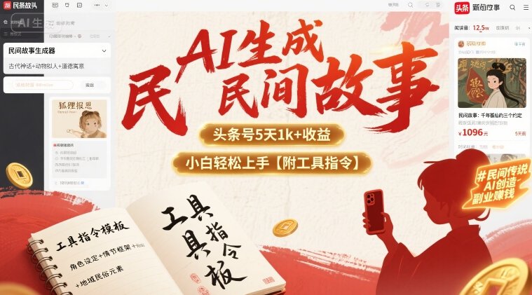AI生成民间故事，头条号5天1k+，小白轻松上手【附工具指令】-大鱼聊项目
